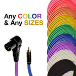 Right Angle 3-Pin XLR Male - RCA Unbalanced Mono Cable Custom Length, Color Cord