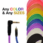 Right Angle 1/4" TRS - RCA Male Unbalanced Stereo Cable Custom Length Color Cord